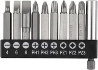Bity - Zestaw bitów SL4/6/8, PH1/2/3, PZ1/2/3 x 50 mm, z uchwytem magnetycznym 60 mm, 10 szt. - miniaturka - grafika 1
