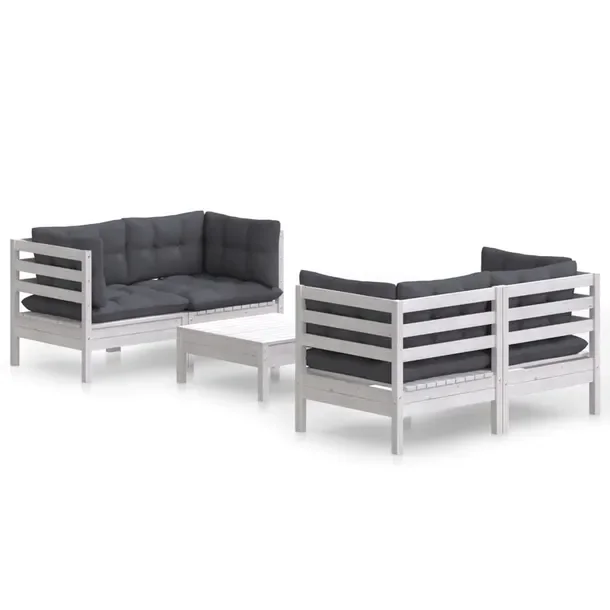 Zestaw wypoczynkowy ogrodowy: Sofa + Podnóżek + Poduszki - Biały/Antracy
