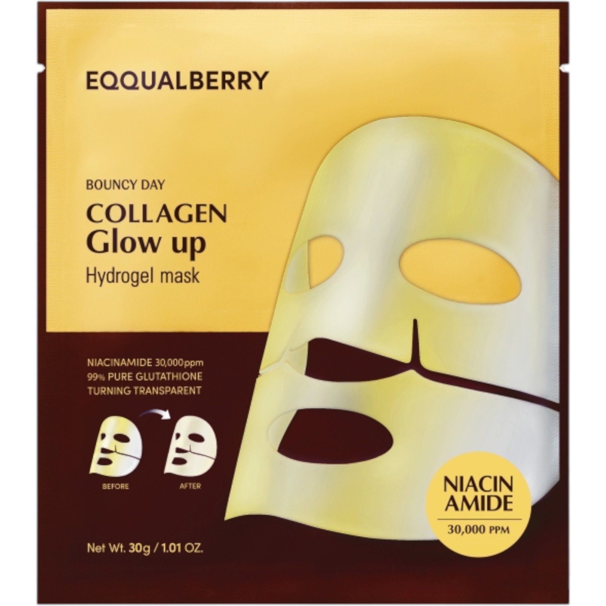 Eqqualberry Collagen Glow Up Hydrogel Mask, Kolagenowa maseczka do twarzy, 4szt