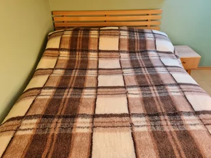 Koc wełniany żakardowy 200x220 krata kremowy brązowy - Koce - miniaturka - grafika 1
