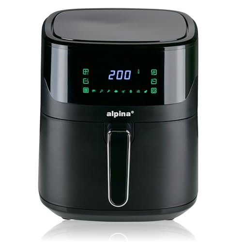 Alpina Digital Airfryer XL - Frytkownica na gorące powietrze 6 l, frytkownica powietrzna dla 4-6 osób, frytkownica na gorące powietrze z regulowaną temperaturą od 80°C do 200°C, timer do 60 minut,