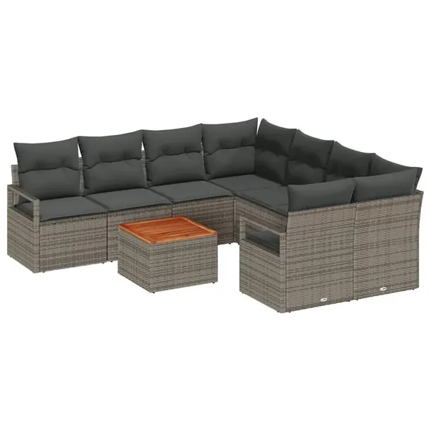 Zestaw Ogrodowy, Sofa Modułowa i Stolik, Szary Rattan, 60cm Głębokość