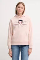 Bluzy damskie - Gant bluza damska kolor różowy z kapturem z aplikacją 4200276 - miniaturka - grafika 1