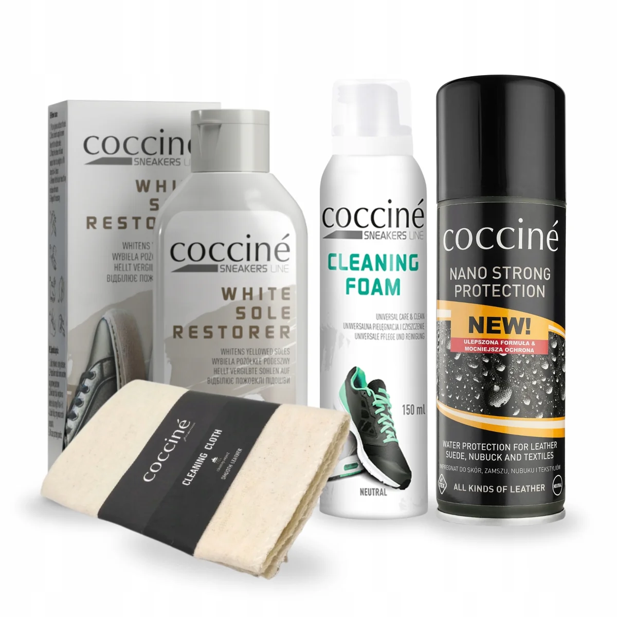 Zestaw Coccine 4w1 do Czyszczenia Butów Sportowych z Impregnatem Nano