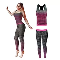 Legginsy - FM London Zestaw odzieży sportowej dla kobiet | kamizelka i legginsy stretch fit strój na siłownię, różowy, 8-14 - miniaturka - grafika 1