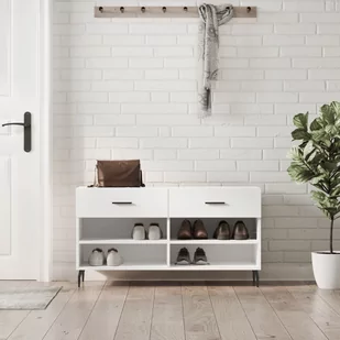 vidaXL Ławka z miejscem na buty, wysoki połysk, biała, 102x35x55 cm - Wieszaki i stojaki - miniaturka - grafika 1