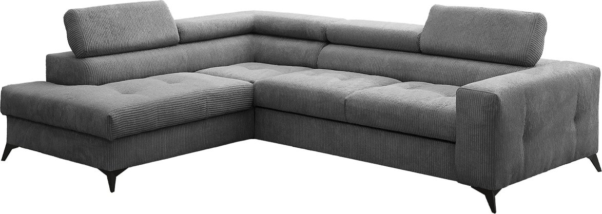 Narożnik z funkcją spania i pojemnikiem na pościel w kształcie litery L - ARCADI - tkanina Anafi, wiele kolorów Ciemnoszary Lewy