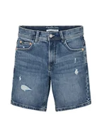 Spodenki damskie - TOM TAILOR Jim Fit Destroyed szorty dżinsowe dla chłopców, 10123 - Destroyed Mid Stone Blue Denim, 164 - miniaturka - grafika 1