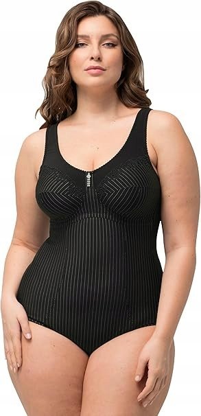 ULLA POPKEN PLUS SIZE CZARNE BODY WYSZCZUPLAJĄCE W PASKI 90C 6BA