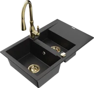 Zlewozmywaki z baterią - Mexen Gaspar zlewozmywak granitowy 1,5-komorowy z ociekaczem i baterią kuchenną Savita, czarny/srebrny - 6507-73-672601-50 - miniaturka - grafika 1