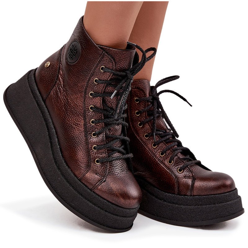 Skórzane Botki Na Masywnej Platformie Maciejka 06309-32 Metaliczny Brąz-41