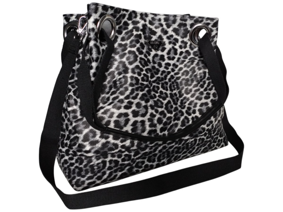 Torebka Damska Shopper Z Przegrodą Duża Czarna Torba Na Ramię, Panterka