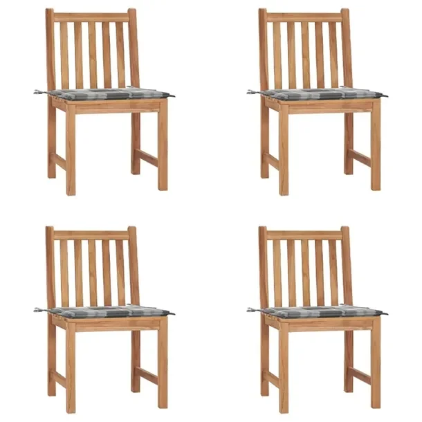 Zestaw 4 krzeseł ogrodowych z twardego drewna tekowego, szara krata, 50x53