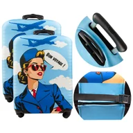 Akcesoria podróżnicze - 2x Pokrowiec etui na walizkę podróżną ochronny z motywem stewardessy rozm L - miniaturka - grafika 1