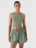 Koszulki sportowe damskie - Damski crop top treningowy 4F x Anna Lewandowska 4FALSAW24TFSLF513 - zielony - 4F x AL - miniaturka - grafika 1