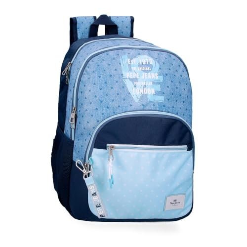 Pepe Jeans Noni Denim Plecak z podwójną komorą do wózka Niebieski 32x44x22 cm Poliester by Joumma Bags, Niebieski, Talla única, Plecak z podwójną komorą z możliwością dostosowania do wózka