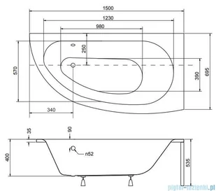 Besco Milena 150x70cm wanna asymetryczna prawa + obudowa + syfon #WAM-150-NP/OAM-150-NP/19975 - Wanny - miniaturka - grafika 2