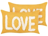 Poduszki dekoracyjne - 2 bawełniane poduszki dekoracyjne 30 x 50 cm żółte LOVE - miniaturka - grafika 1