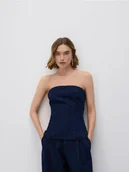Bluzki damskie - Reserved - Denimowy top - granatowy - miniaturka - grafika 1