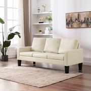 Sofy i kanapy - vidaXL 3-osobowa sofa, kremowa, sztuczna skóra - miniaturka - grafika 1