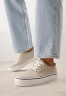 Trampki damskie - Beżowe Klasyczne Tenisówki z Ozdobnym Paskiem przy Podeszwie Ranora - miniaturka - grafika 1