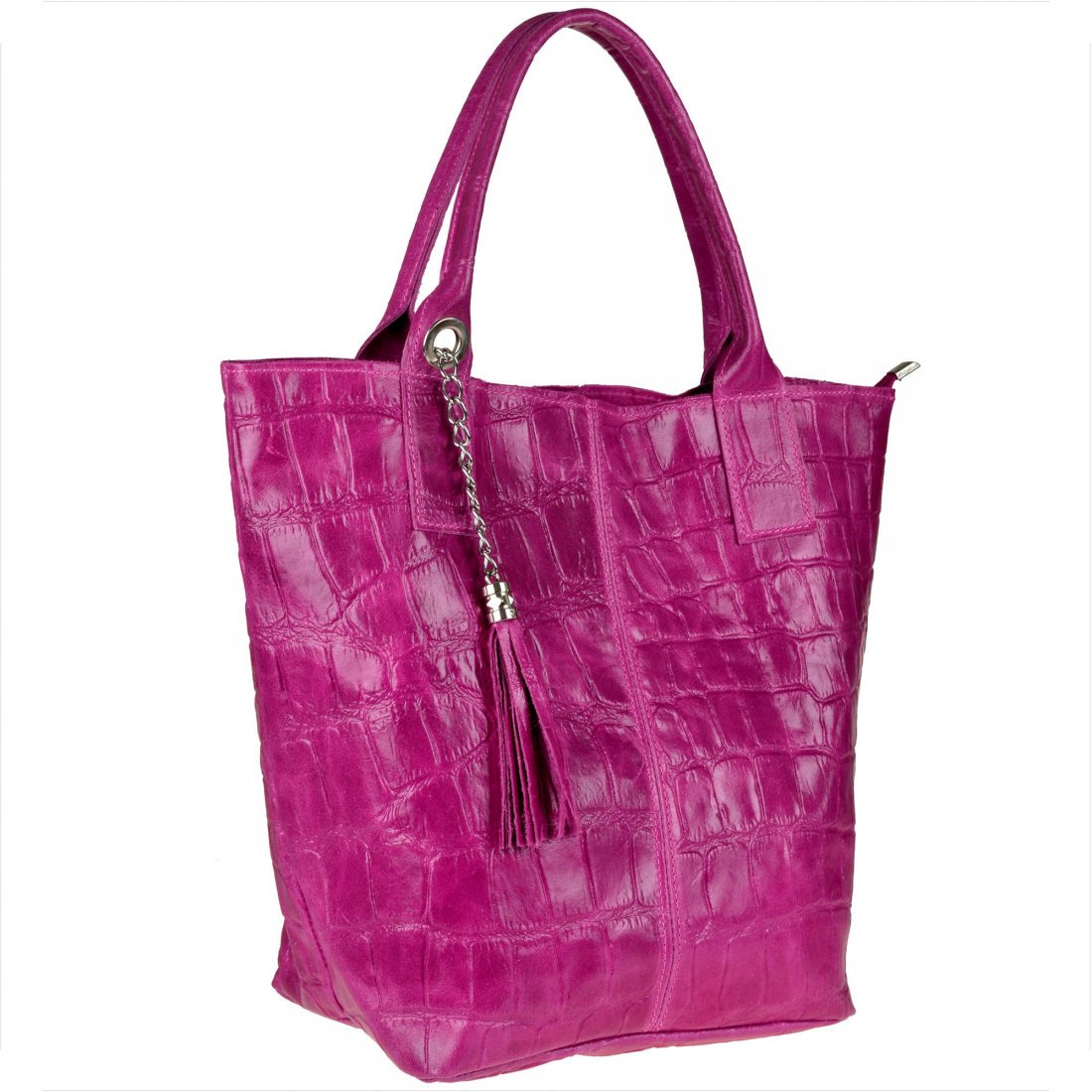 Torebka worek skórzana shopper wzór aligatora fuksja