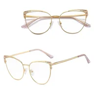 Okulary korekcyjne, oprawki, szkła - Stalowe Damskie okulary kocie zerówki do komputera BLUE LIGHT z flexami 25102A Złoty - miniaturka - grafika 1