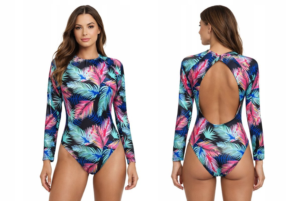 STRÓJ KĄPIELOWY DAMSKI JEDNOCZĘŚCIOWY RĘKAW DŁUGI KOLOROWY UV HIT