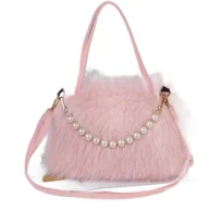 Torebki damskie - Stylowa Pluszowa Torebka na Ramię Jasno Różowa z Koralami - miniaturka - grafika 1