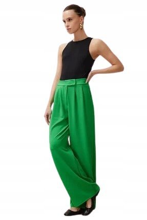 TRENDYOL ZIELONE SPODNIE PALAZZO Z WYSOKIM STANEM I ZASZEWKAMI 36 5AA