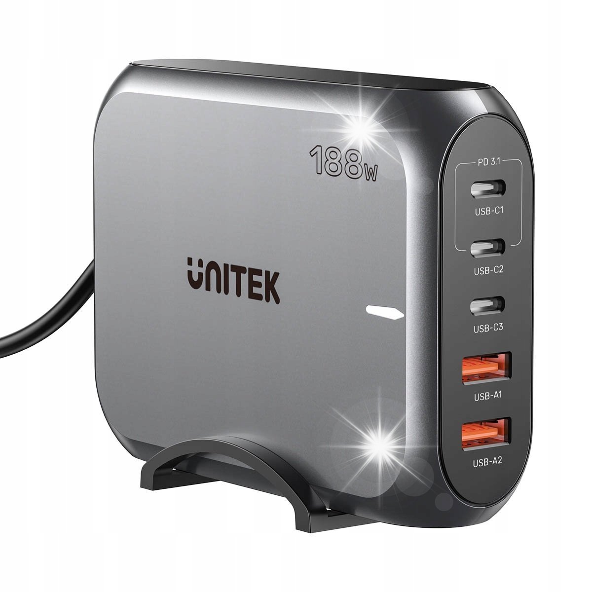 Unitek Szybka ładowarka sieciowa 2xUSB-A 3xUSB-C GAN 188W