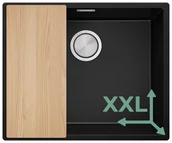 Zlewozmywaki - Podblatowy zlewozmywak granitowy z dużą komorą XXL. Zlew jednokomorowy Czarny Londyn 60. Primagran - miniaturka - grafika 1