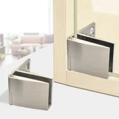 Zawiasy, okucia i inne akcesoria - Para bezramkowych zawiasów do szklanych drzwi piwniczek na wino lub gablot, zintegrowane zawiasy boczne w kolorze szczotkowanego niklu - miniaturka - grafika 1