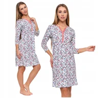 Bielizna nocna - Koszula Nocna Damska Piżama w Kwiaty 3/4 Rękaw Elegancka MORAJ - M - miniaturka - grafika 1