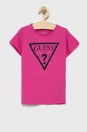 Koszulki dla dziewczynek - Guess T-shirt bawełniany dziecięcy kolor fioletowy - miniaturka - grafika 1