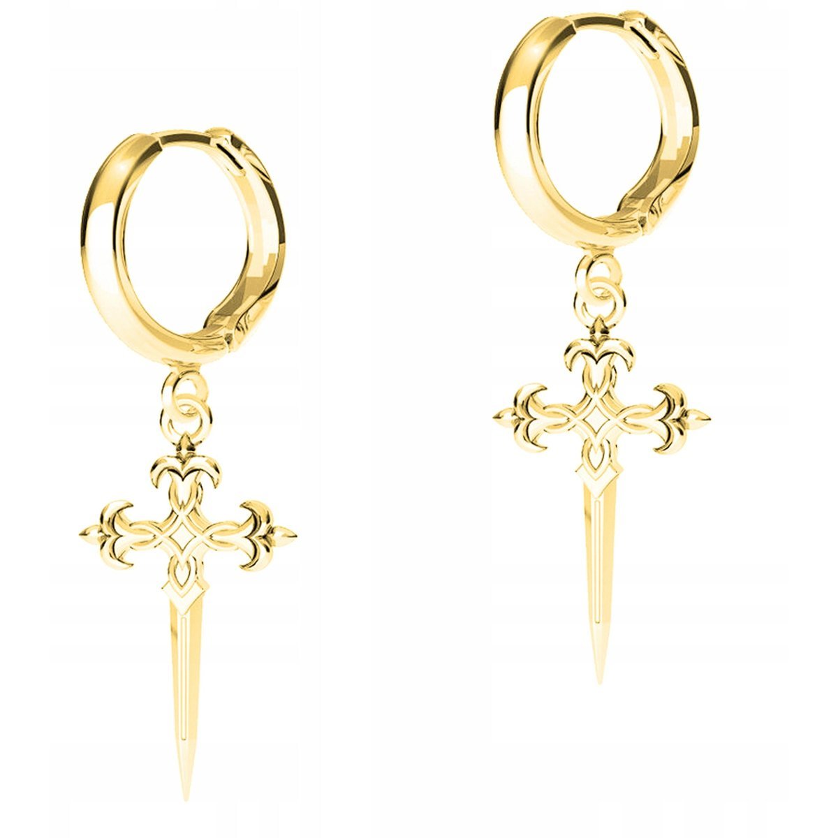 Złote Kolczyki Krzyże Sztylety z Krzyżykami Sztylecik Krzyż SREBRO 925