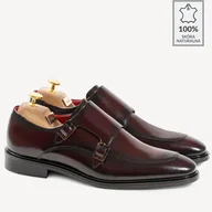 Półbuty męskie - Eleganckie skórzane monki ze sprzączkami Bruce bordowe - BRILU - miniaturka - grafika 1