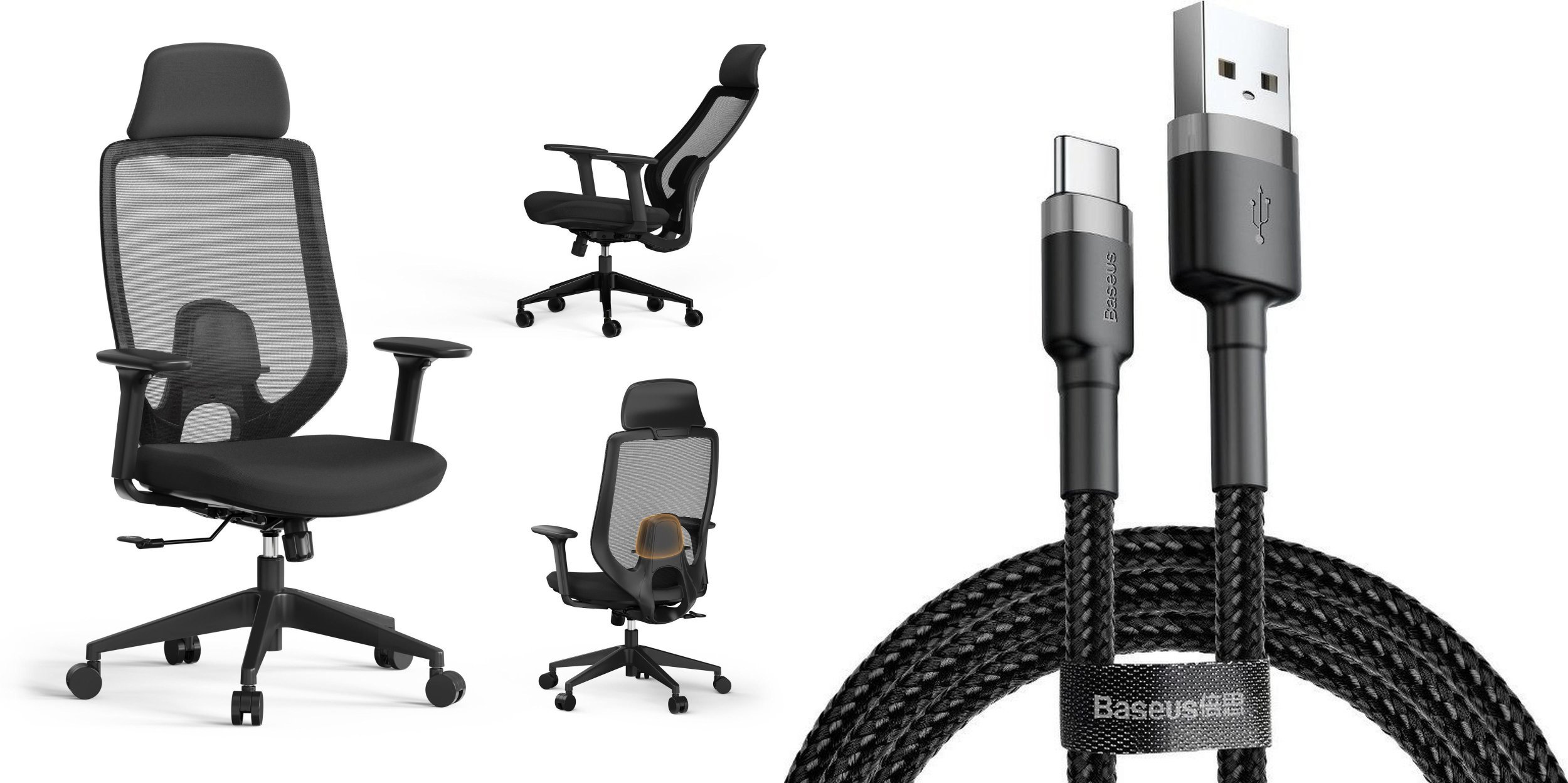 SENSE7 Krzesło biurowe Nakai Czarne + kabel usb