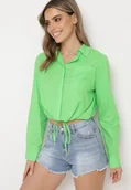 Koszule damskie - Jasnozielona Krótka Bawełniana Koszula Ściągana Troczkami na Dole Zapinana na Guziki Efimba - miniaturka - grafika 1
