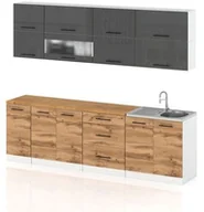 Meble kuchenne - Meble Kuchenne Zestaw Kuchnia Robo Lux 2.6m Komplet Czarny Połysk Dąb Wotan - miniaturka - grafika 1