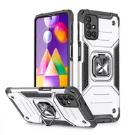 Etui i futerały do telefonów - Wozinsky Ring Armor pancerne hybrydowe etui pokrowiec + magnetyczny uchwyt Samsung Galaxy M31s srebrny - miniaturka - grafika 1