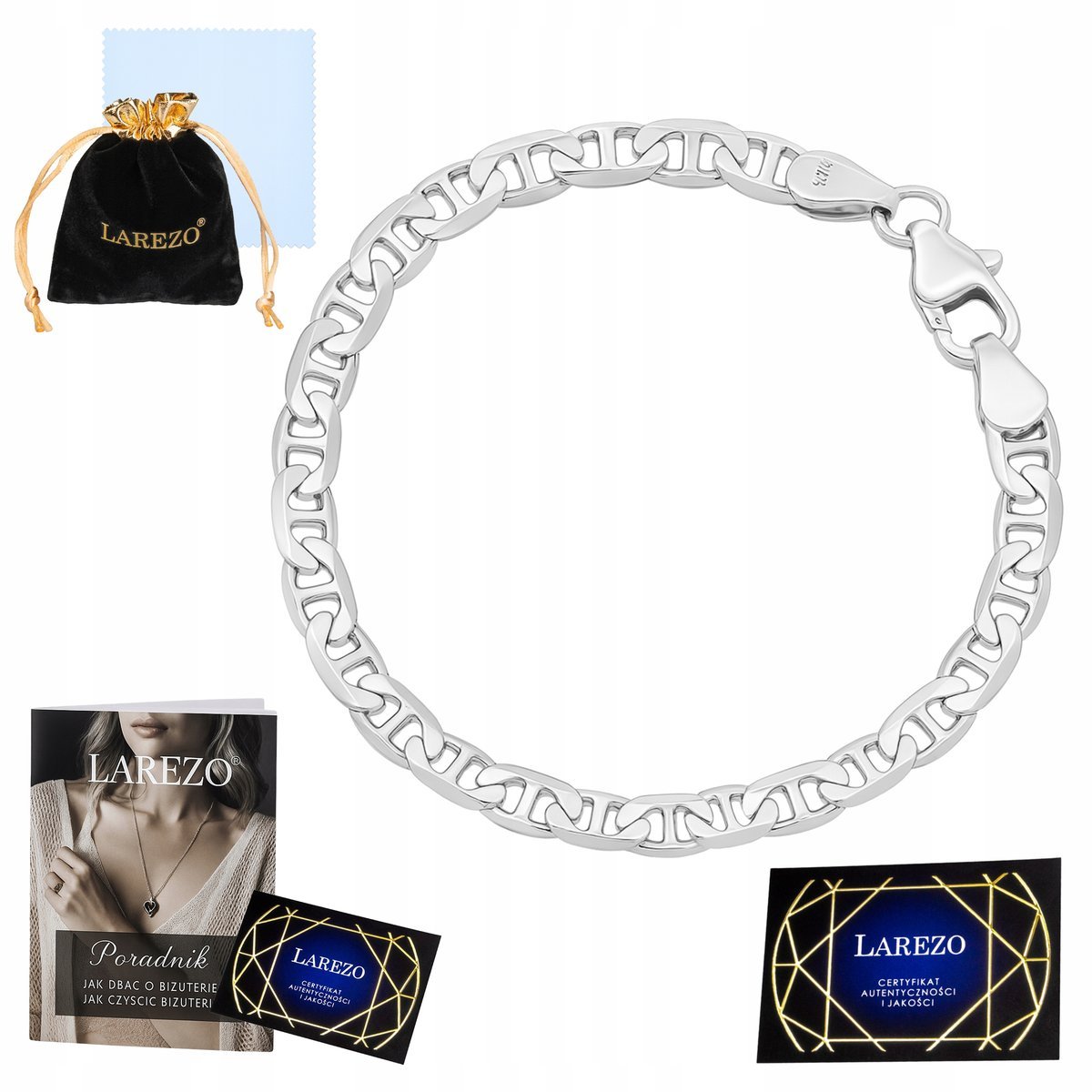 Bransoletka Srebrna Męska Gucci Marina Żyletka 21cm Pełna Mocna Gruba 3,1mm