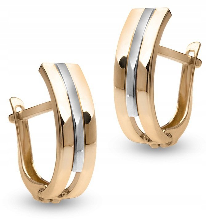 PIĘKNE ZŁOTE KLASYCZNE KOLCZYKI ANGIELSKIE DWUKOLOROWE 14KT 585