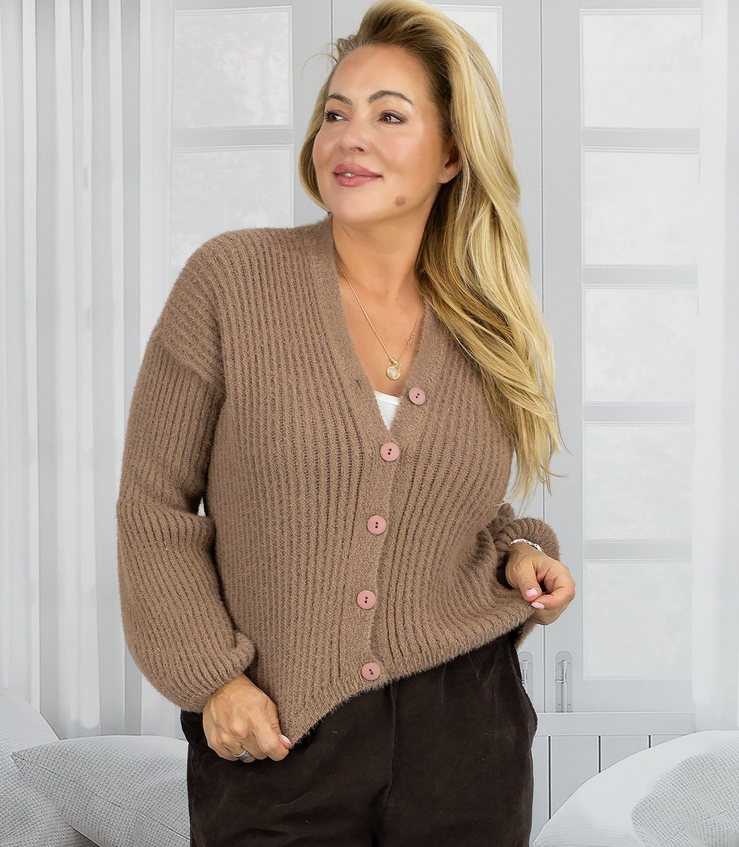 Krótki kardigan uroczy sweterek NA GUZIKI prążkowany