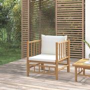 Komplety wypoczynkowe - vidaXL Sofa ogrodowa, kremowe poduszki, bambus - miniaturka - grafika 1