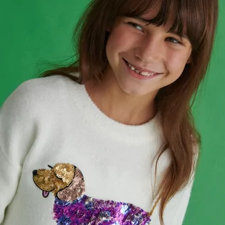 Swetry dla dziewczynek - Reserved - Sweter z magicznymi cekinami - Kremowy - grafika 1