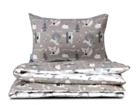 Pościel dla dzieci - Pościel 100x160 szara + biała dziecięca Zabawa w chowanego z plecaczkiem - miniaturka - grafika 1