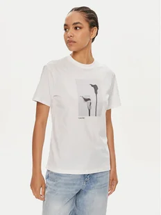 Calvin Klein T-Shirt B&W Flower K20K207579 Biały Regular Fit - Koszulki i topy damskie - miniaturka - grafika 1
