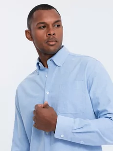 Koszula męska z tkaniny w stylu Oxford REGULAR - niebieska V4 OM-SHOS-0108 - Koszule męskie - miniaturka - grafika 1