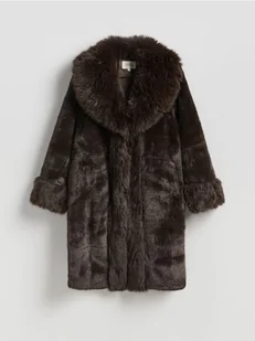 Reserved - Płaszcz z imitacji futra - ciemnobrązowy - Płaszcze damskie - miniaturka - grafika 1